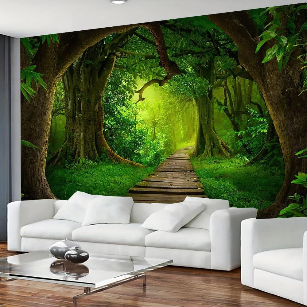 FENDROM Nature Forest Tree Cave Tapestry Wall Hanging Landscape Stream Through Green Rainforest Tapestries Jungle Creek Psychedelic Wall Blanket for Living Room
