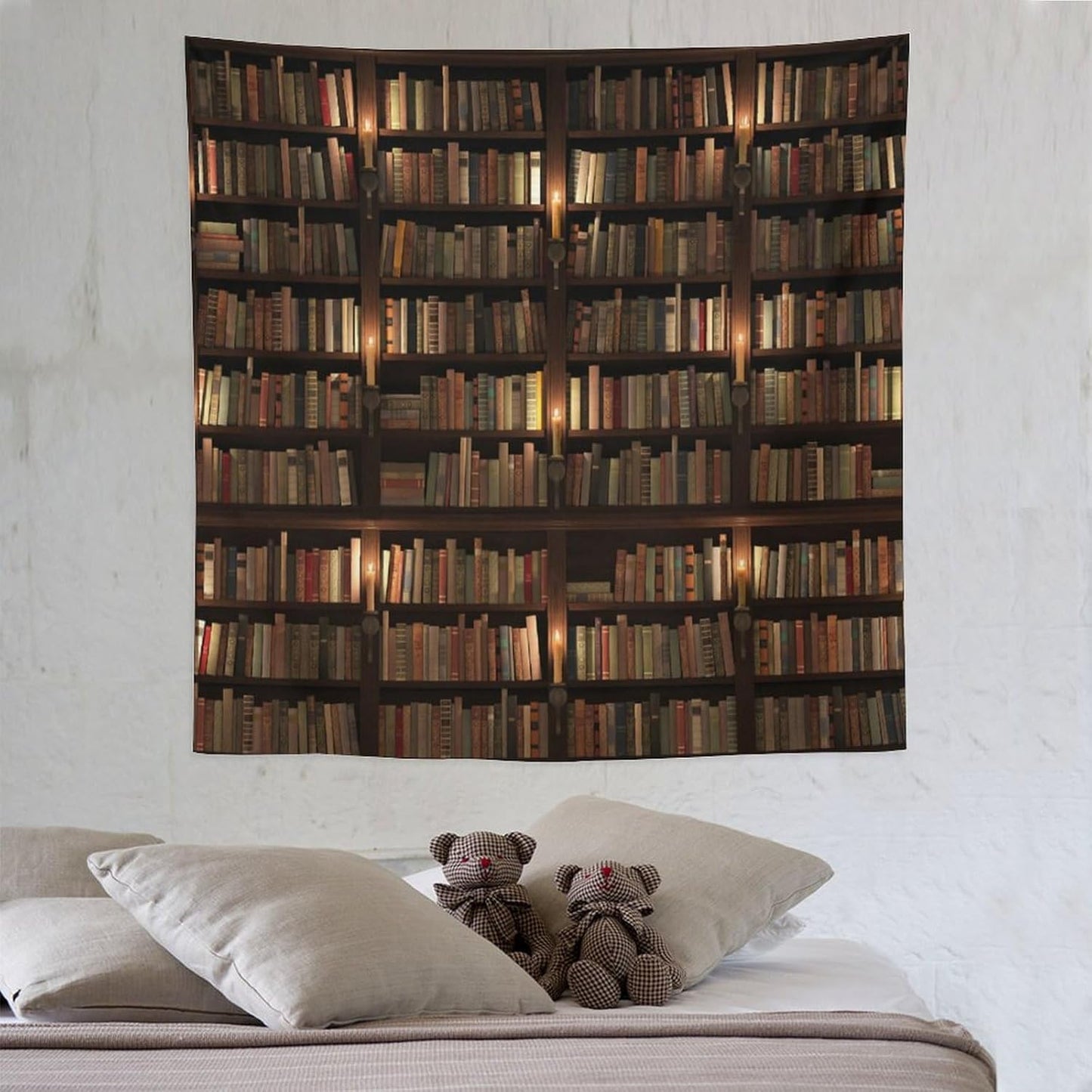 Kurtect Bookshelf Tapestry,Retro Library Bookcase Antique Mid Century Pattern Print Tapestries for Party Beach Picnic Blankets Tablecloths Living Room Wall Deocr, 60x60 in