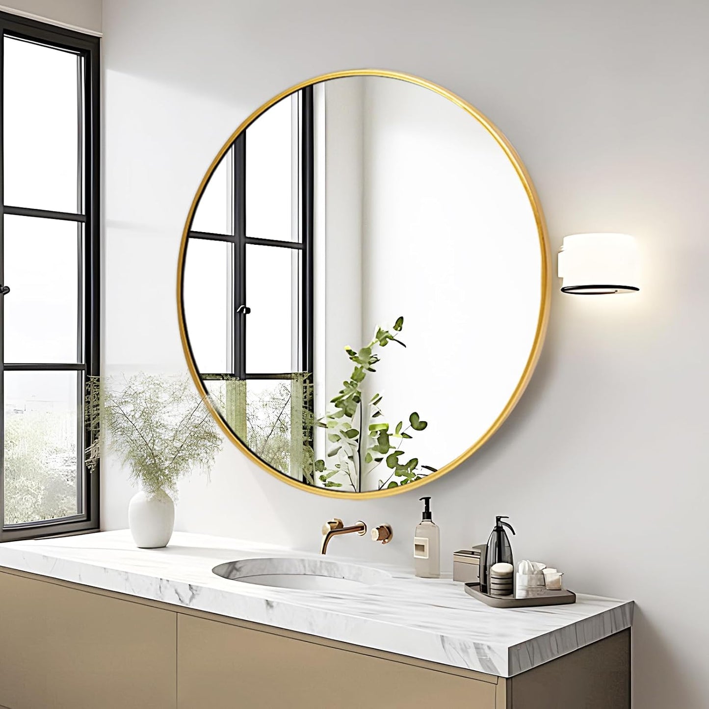 Fabuday Large Round Mirror for Wall 36 Inch Gold - Huge Circle Mirror Bathroom, Living Room, Bedroom, Hallyway, Matte Frame Metal Mirrors