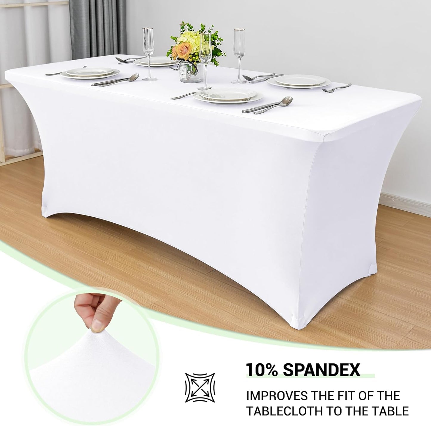 Obstal Spandex Table Cover 5ft Fitted Tablecloth Rectangular - Stretch Rectangle Folding Table Cloth for Birthday Party Wedding Banquet, White, 60L x 30W Inch