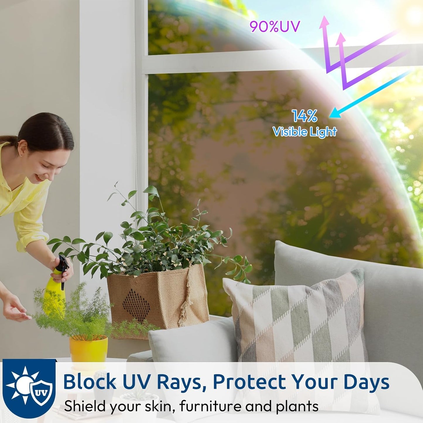 rabbitgoo Window Privacy Film One Way Window Tint for Home, Removable Reflective Heat Sun Blocking Anti UV Glass Door Covering, Mirror Tinting Film House Office, 23.6 in X 6.5 Feet, Brown Silver