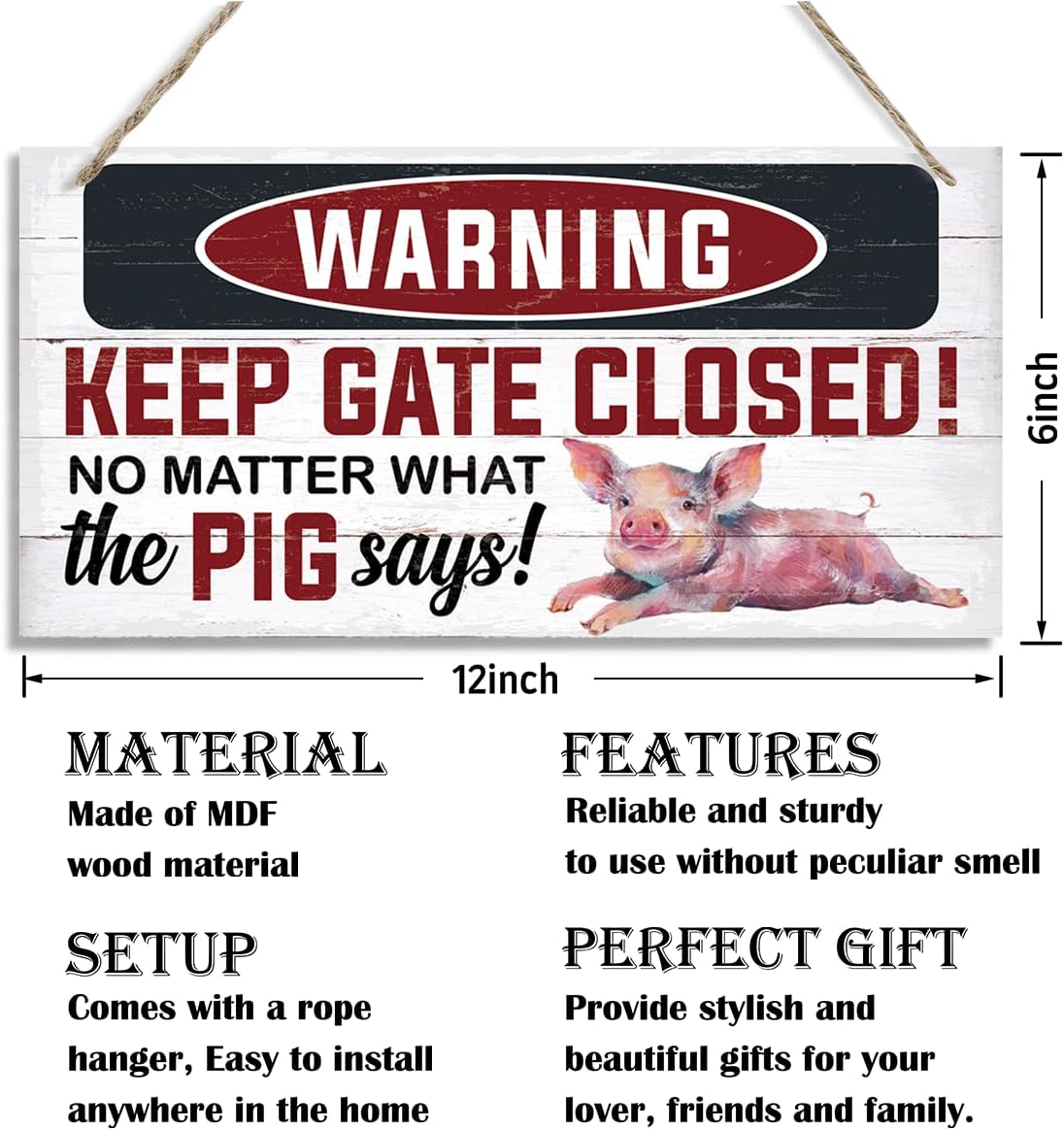 Rustic Warning Gate Plaque - Decorative Wooden Pig Sign for Farm Fence & Wall Gate Decor