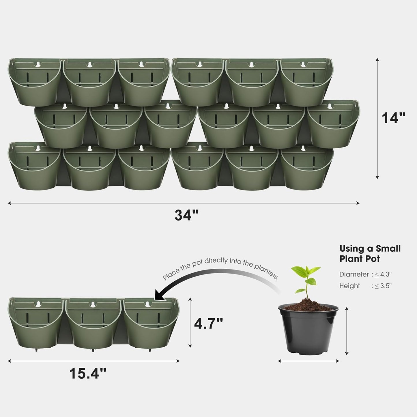 Worth Garden Upgraded 6 Sets (18 Pockets) Self Watering Stackable Vertical Planters - Wall Mounted Plastic Plant Grow Pots for Strawberries Flowers Herbs - Indoor Outdoor Green Wall Decoration (Green)