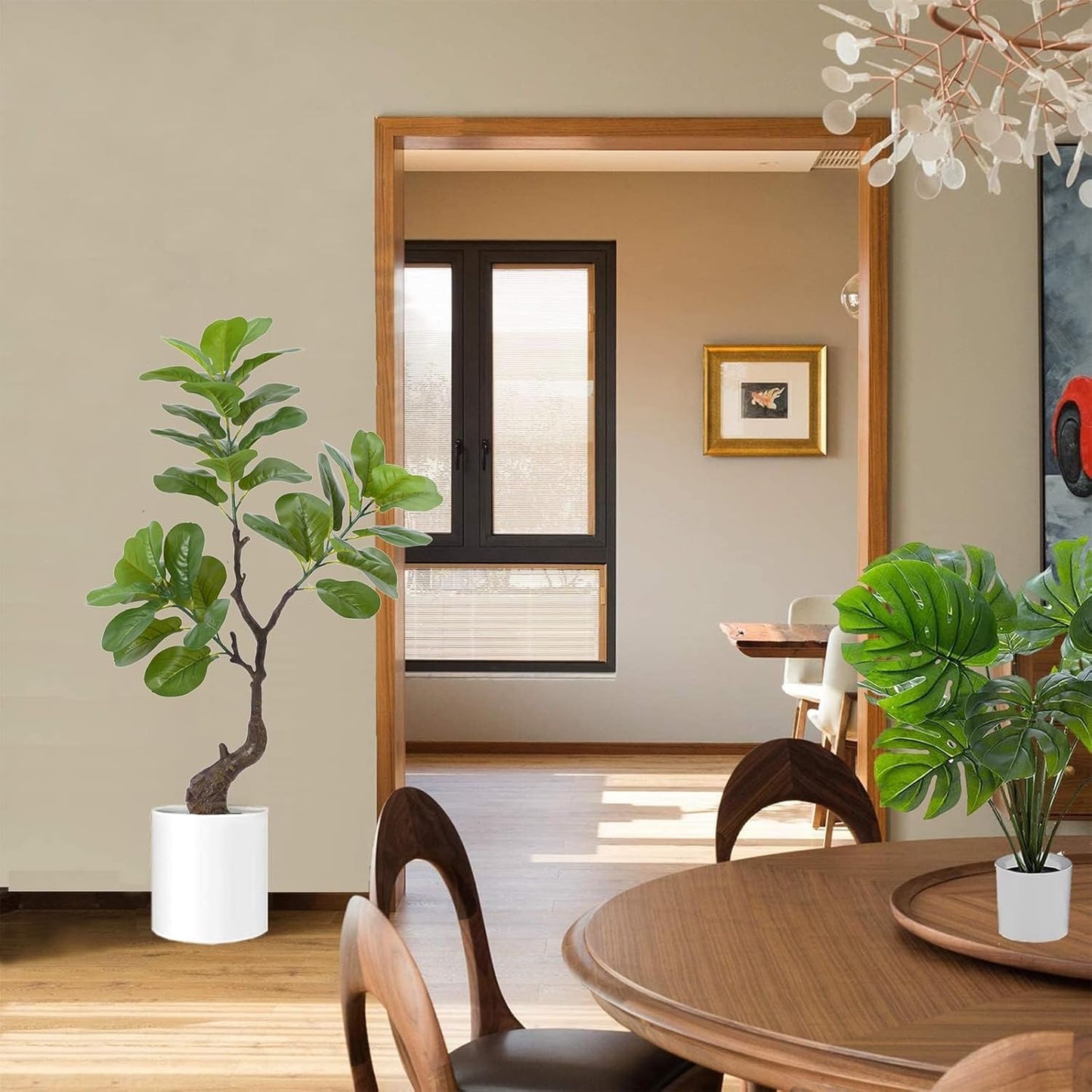 Artificial Fiddle Leaf Fig Tree 49" Fake Potted Tree with Trunks Artificial Tree Realistic Fake Plant for Modern Home Office Living Room Floor Decor Indoor Outdoor