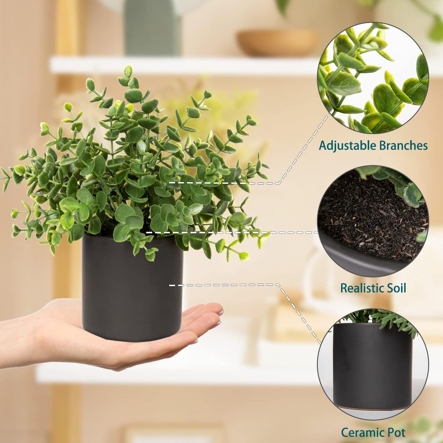 3 Pack Small Fake Plants for Shelf Decor Accents with Ceramic Pot Artificial Potted Plants for Rustic Farmhouse Decor Faux Plants Indoor Fake Potted Plants Artificial for Home Office Bookshelf Decor