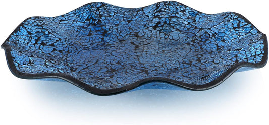 MDLUU Mosaic Centerpiece Tray, 12" Decorative Glass Plate, Home Decor Glass Bowl for Dining Room Table, Coffee Table, Gift (Turquoise)