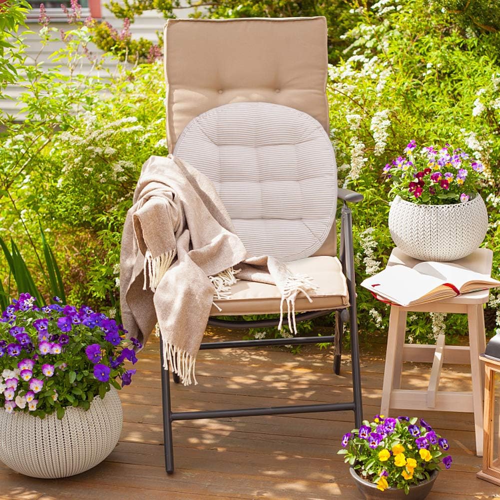 Tiita Striped Seat Cushion 2 Pack Beige Round Floor Pillows 22"x22" Chair Pad Cushions for Indoor/Outdoor Hanging Swing Chair Window Pads, Beige