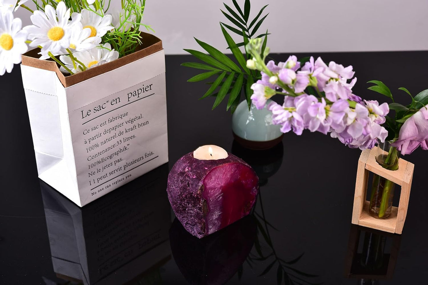 AMOYSTONE Dual-Purpose Agate Stone, 1-1.5lb Plant Terrarium & Candle Holder Base, for Boho Home Office Accent