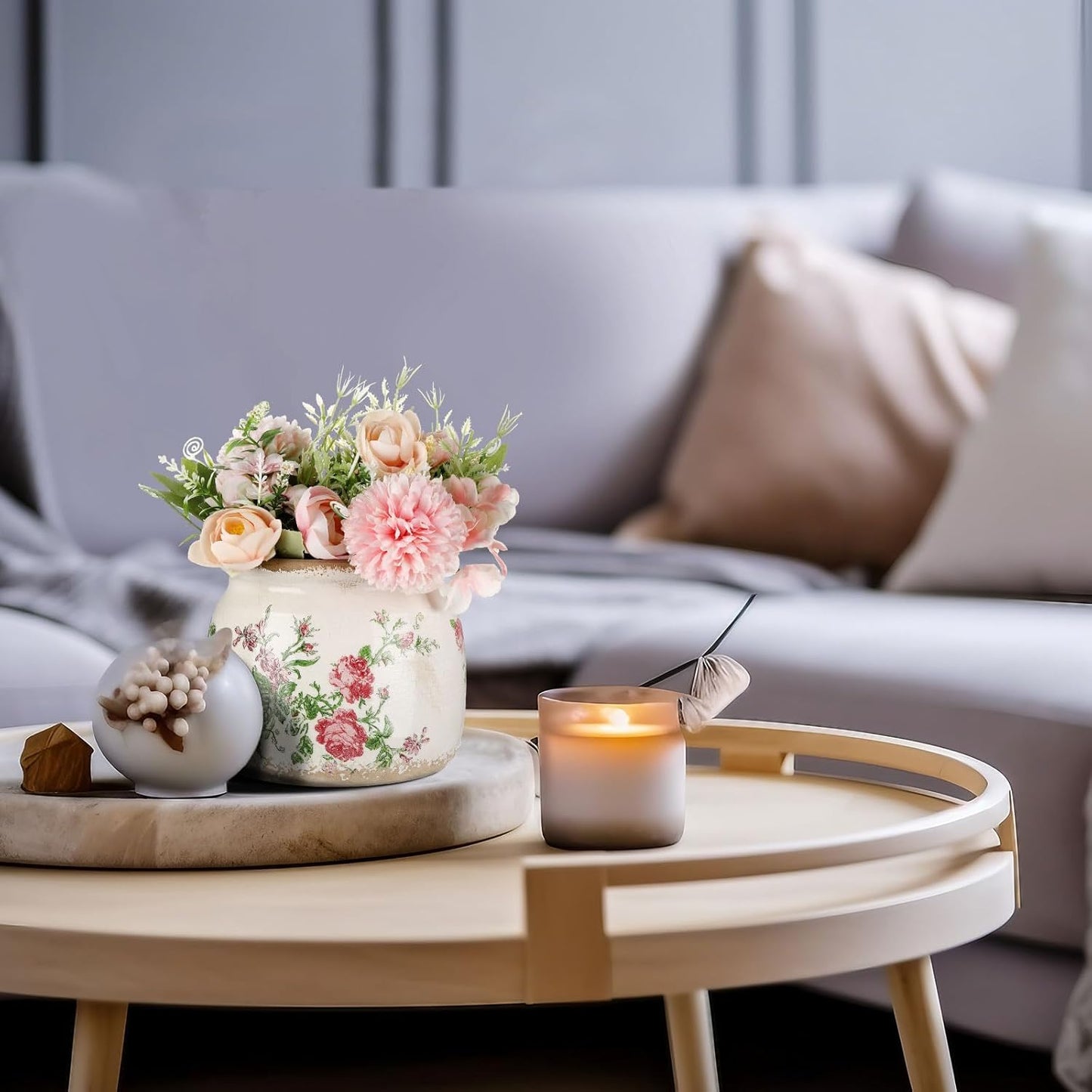 Vintage Planter Large Ceramic Plants Pot Beige Pink French Rose Ice Crack Cottage Scroll Vase Flower Vase Pot Indoor Plants Home Kitchen Decor Farmhouse Antique Decorative Gifts