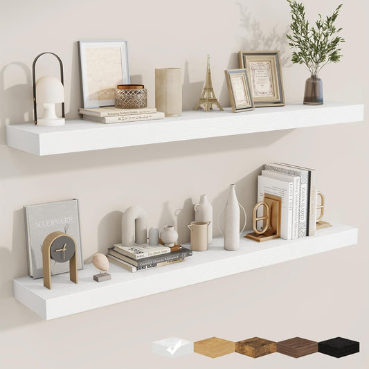fuqing Floating Shelves for Wall, Bathroom Shelf Wall Mounted for Storage, Shelves with Invisible Bracket for Bedroom, Kitchen, Living Room, Farmhouse Small Book Shelf, 48 Inch Set of 2, White