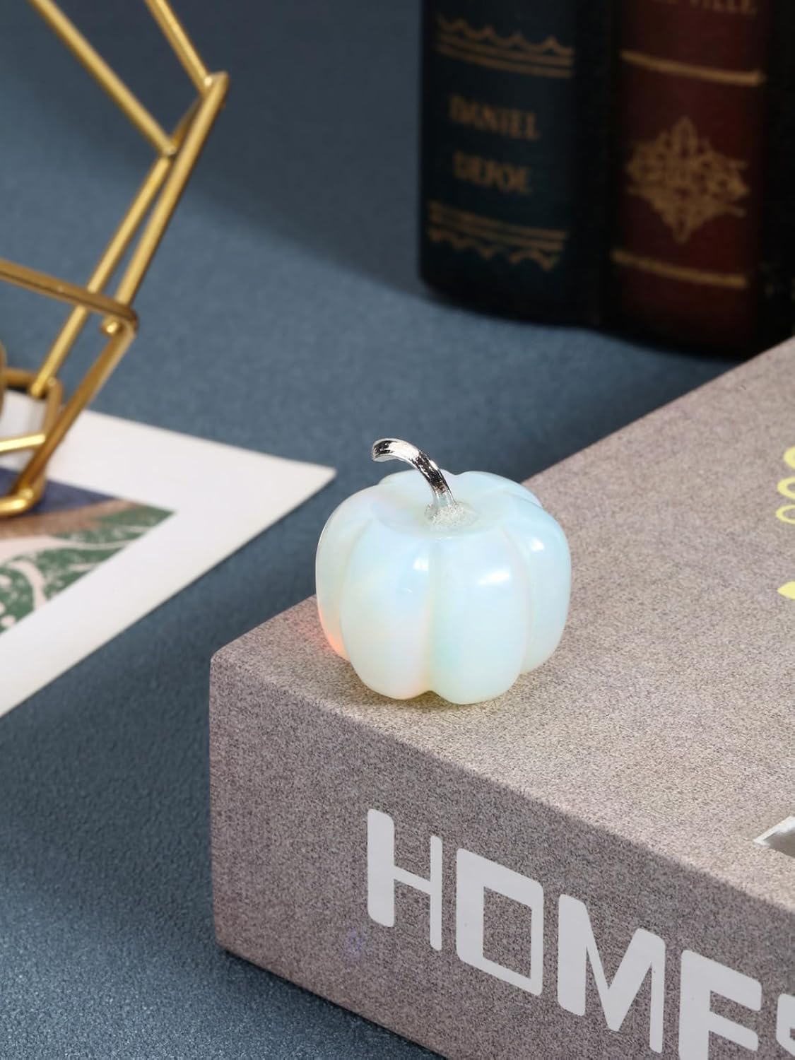 Jovivi Opalite Crystal Pumpkin Figurine, 1.2" Mini Carved Gemstone Pumpkin Statue Decor Healing Stones Decorative Ornaments for Fall Harvest Thanksgiving Halloween Decorations Home Decor
