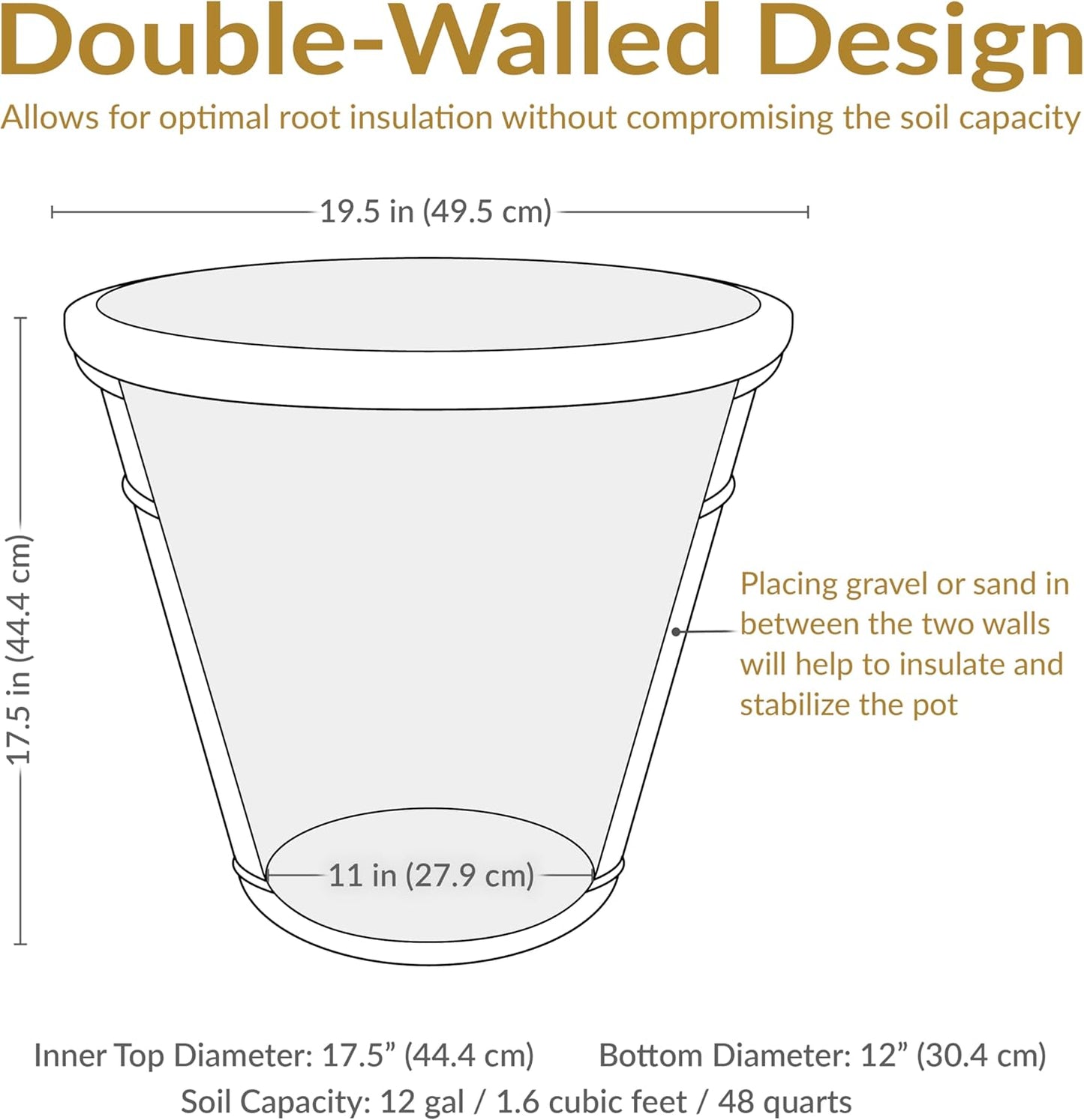 Sunnydaze 19.5-Inch Arabella Large Plant Pot - Polyresin Round Outdoor Planter with Drillable Drainage Holes - 4 Pack - Sable