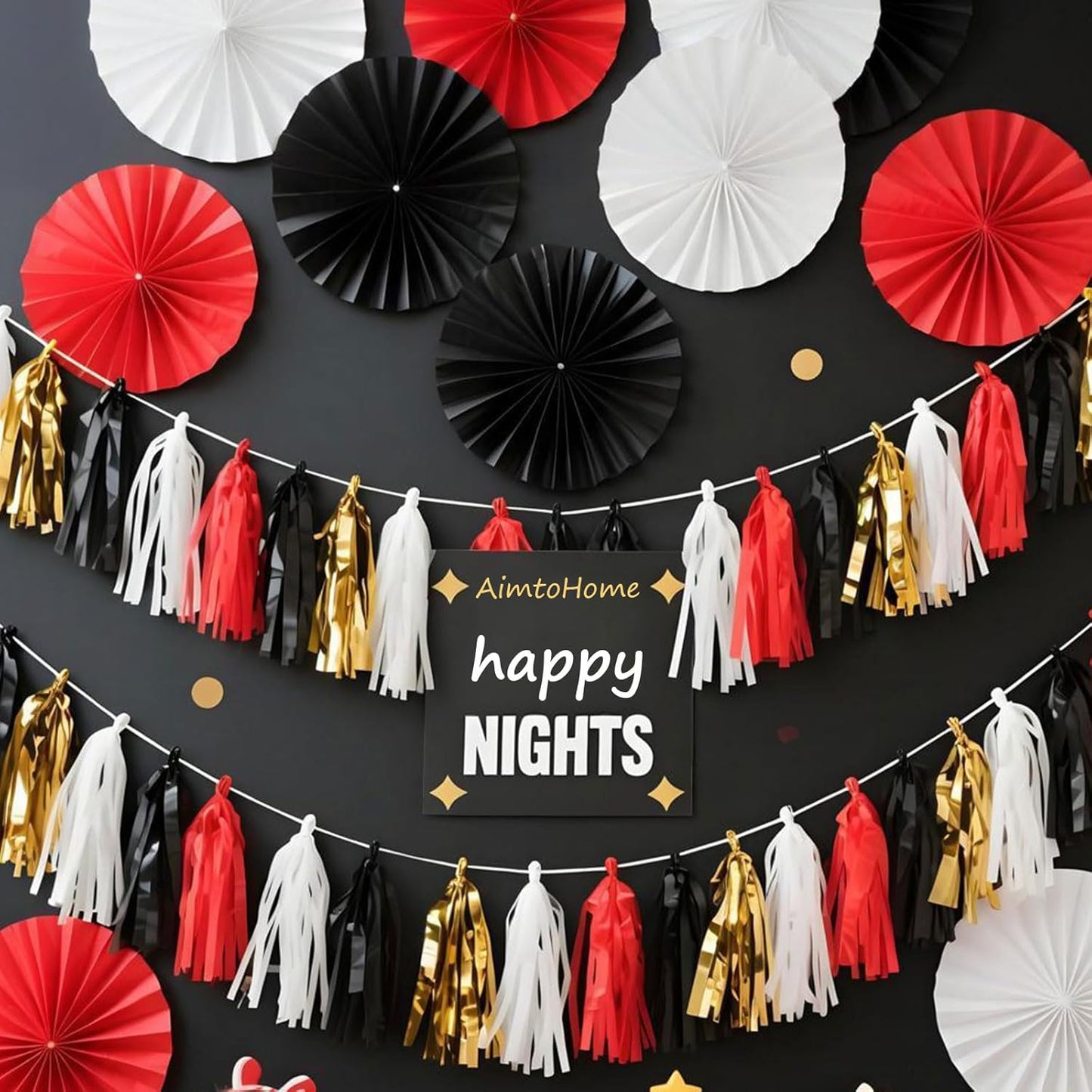 Red Black White Gold Paper Tassel, 20 Pack, Party Decorations for Birthday, Baby Shower, Sprot Game,Graduation