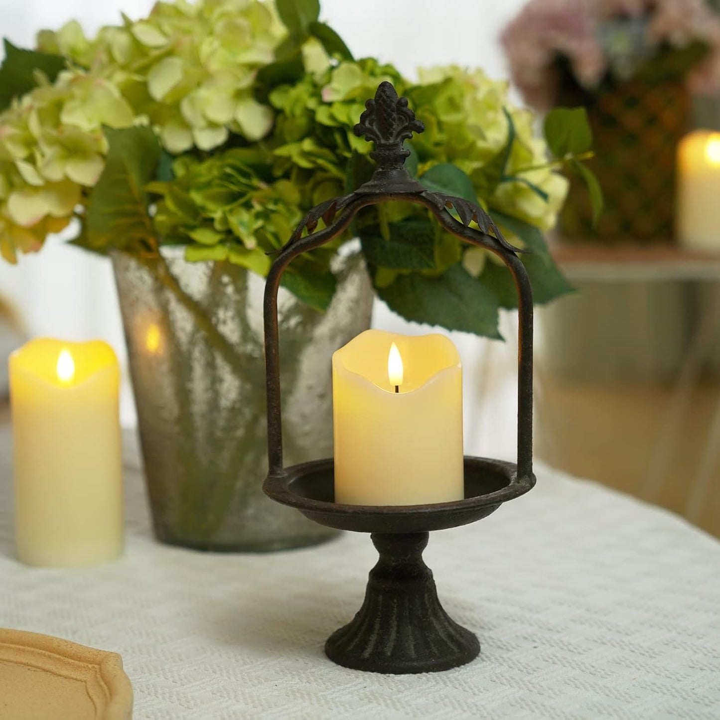 Homemory Flickering Flameless Candles, Realistic LED Candles with Remote and Timer, Real Wax Battery Operated Candles, Set of 3, Ivory