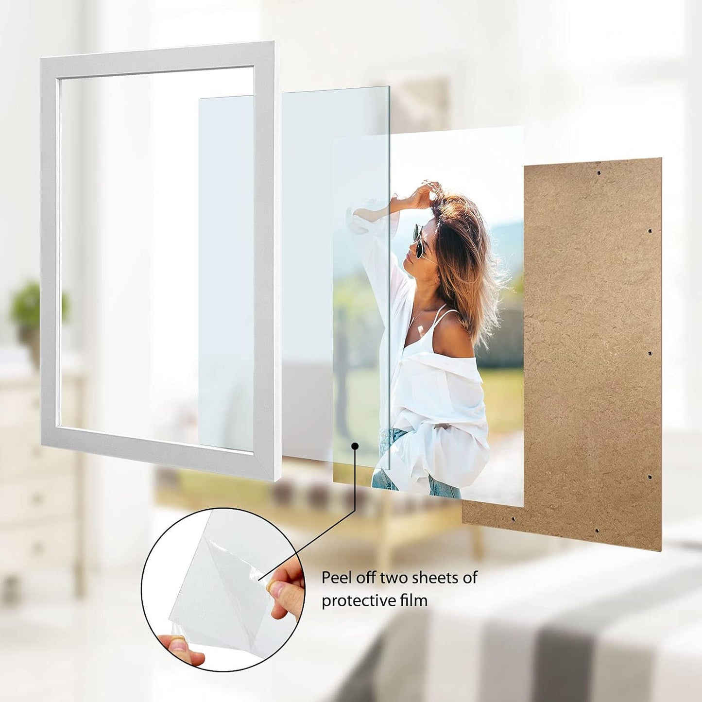 VCK 16x20 Poster Frames 3 Pack White MDF Wood and Polished Plexiglass Frame,Display Pictures in Horizontal and Vertical