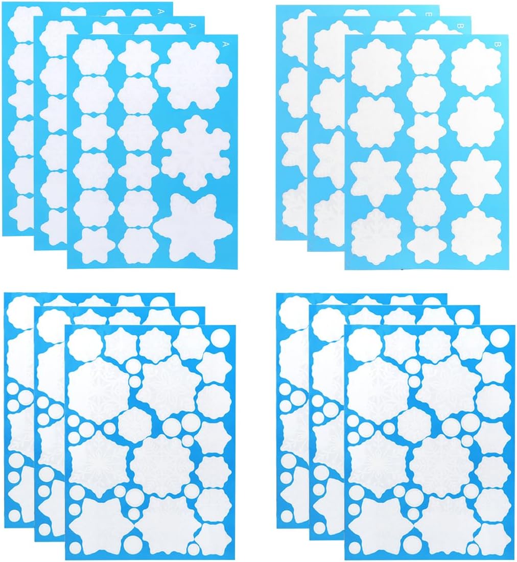 DC-BEAUTIFUL 318 Pcs Christmas Snowflakes Clings Decoration Set, White Christmas Theme Window Stickers, Winter Snow Flakes Clings Party Decal (12 Sheets)