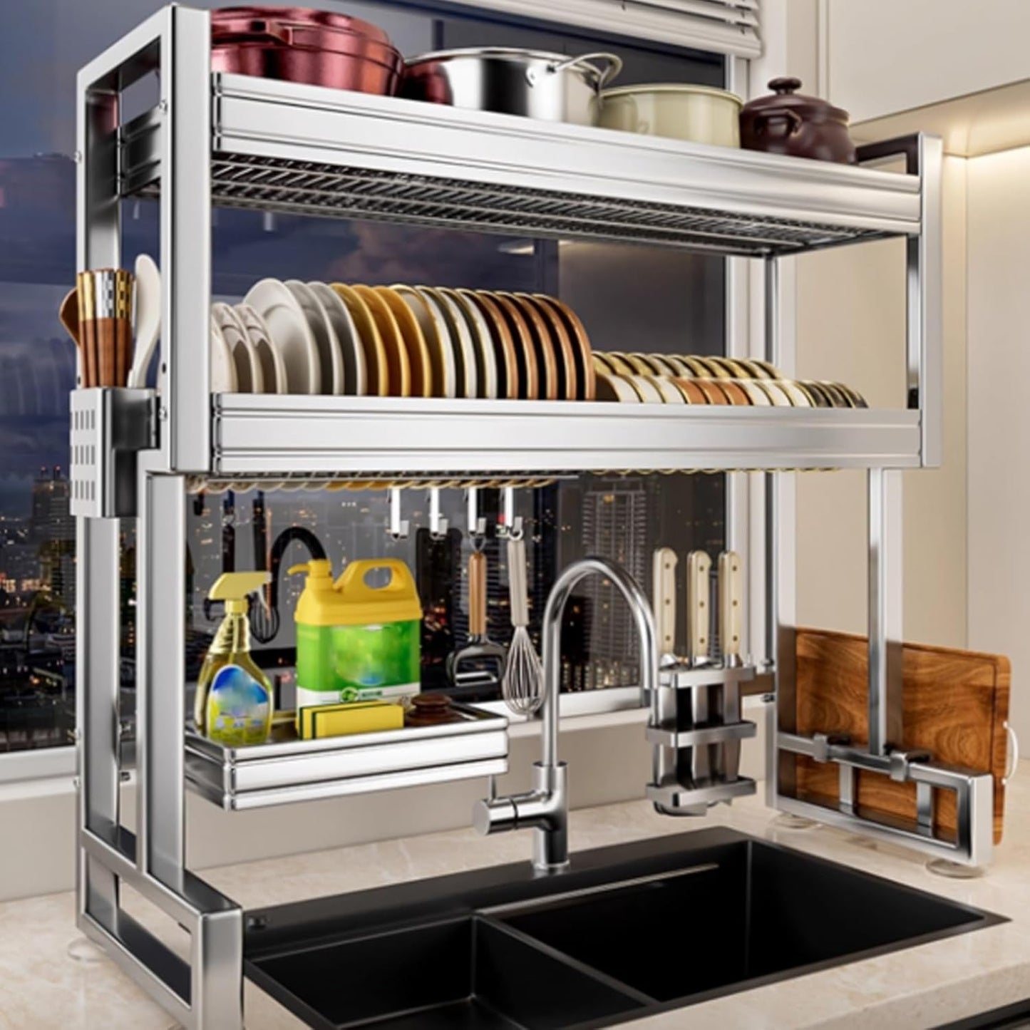 Kitchen Sink Rack Sink Above The Dish Drain Dish Washing Rack Stainless Steel Multifunctional Dish Storage Rack,Over The Sink Drying Rack for Dishes(2,85cm/33.5in)