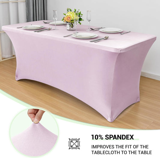 Obstal 6ft Stretch Spandex Table Cover for Standard Folding Tables - Universal Rectangular Fitted Tablecloth Protector for Wedding, Banquet and Party, 72L x 30W x 30H Inches, Light Pink, 2pc