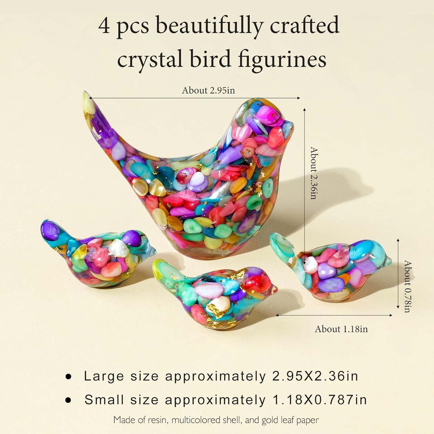 Crystal Bird Figurines, Resin Animal Statues, Miniature Decorative Gravel Birds, Home Decor (4PCS-Colorful)