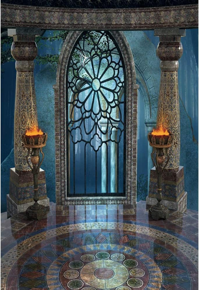 Renaiss 3x5ft Medieval Castle Backdrop for Photoshoot Portrait Pillar Torch Gothic Stone Tower Ancient Old Fortress Interior Photography Background Halloween Party Decor Wallpaper Photo Studio Props