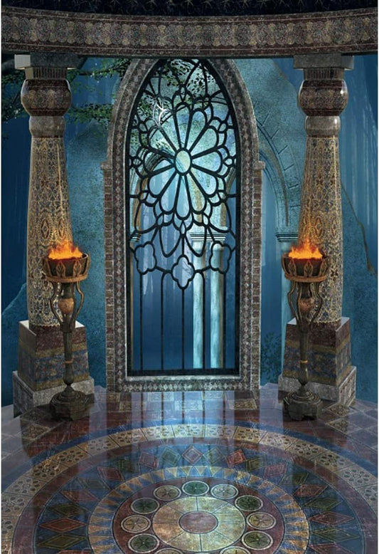 Renaiss 4x6ft Medieval Castle Backdrop for Photoshoot Portrait Pillar Torch Gothic Stone Tower Ancient Old Fortress Interior Photography Background Halloween Party Decor Wallpaper Photo Studio Props