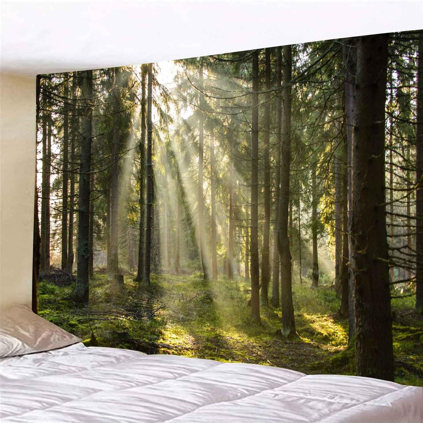 Onivein Forest Tapestry Nature Sunlight Streaming Through Green Trees Wall Hanging for Bedroom Living Room Office Decor 80 x 60 Inches