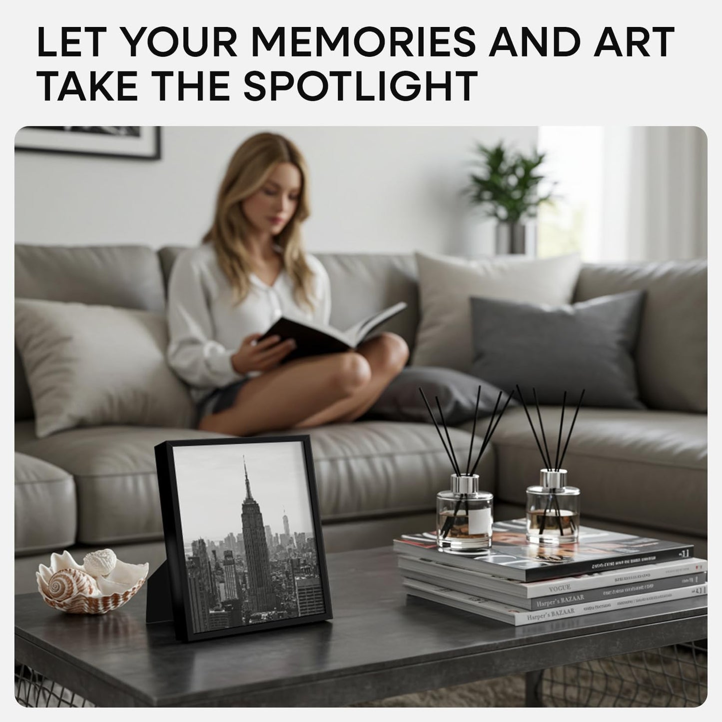 Homeforia Black Picture Frames 8x10, High End Metal 8 x 10 Photo Frame with Mat 5 by 7 Art, 10x8 Black Frame Matted to 5x7 inch Print, 8by10 Wall or Tabletop Frames, Tempered Glass, Wall Kit, Set of 1