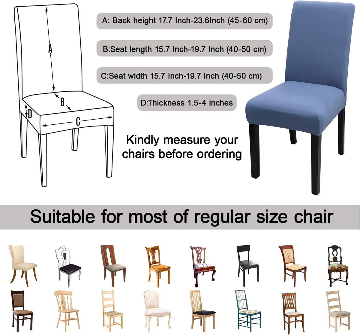 JQinHome 6 Pcs Dining Chair Slipcover,High Stretch Removable Washable Chair Seat Protector Cover for Home Party Hotel Wedding Ceremony (Gray Blue)