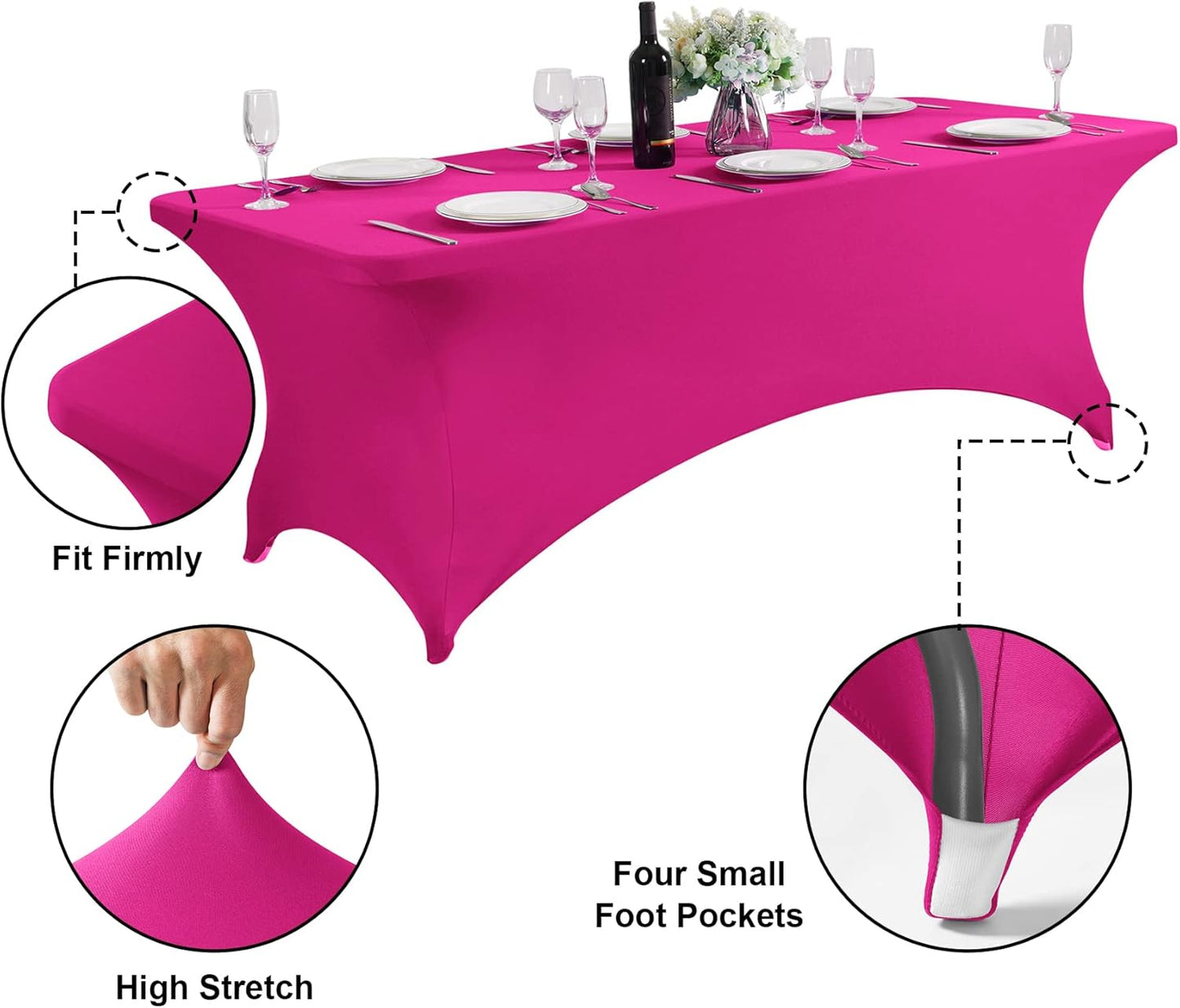 SuperO Waterproof Spandex Table Cover for 4FT Table Universal Fitted Stretch Tablecloth for Party, Banquet, Wedding and Events-Fuchsia