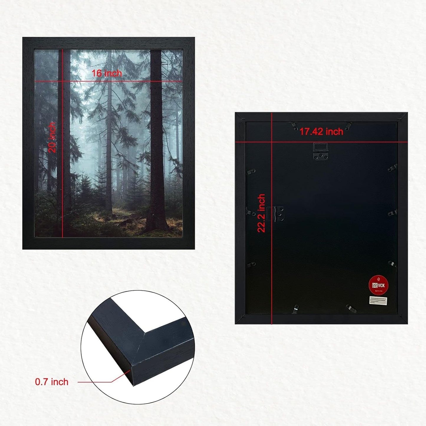VCK 16x20 Poster Frames 3 Pack Black MDF Wood and Polished Plexiglass Frame,Display Pictures in Horizontal and Vertical