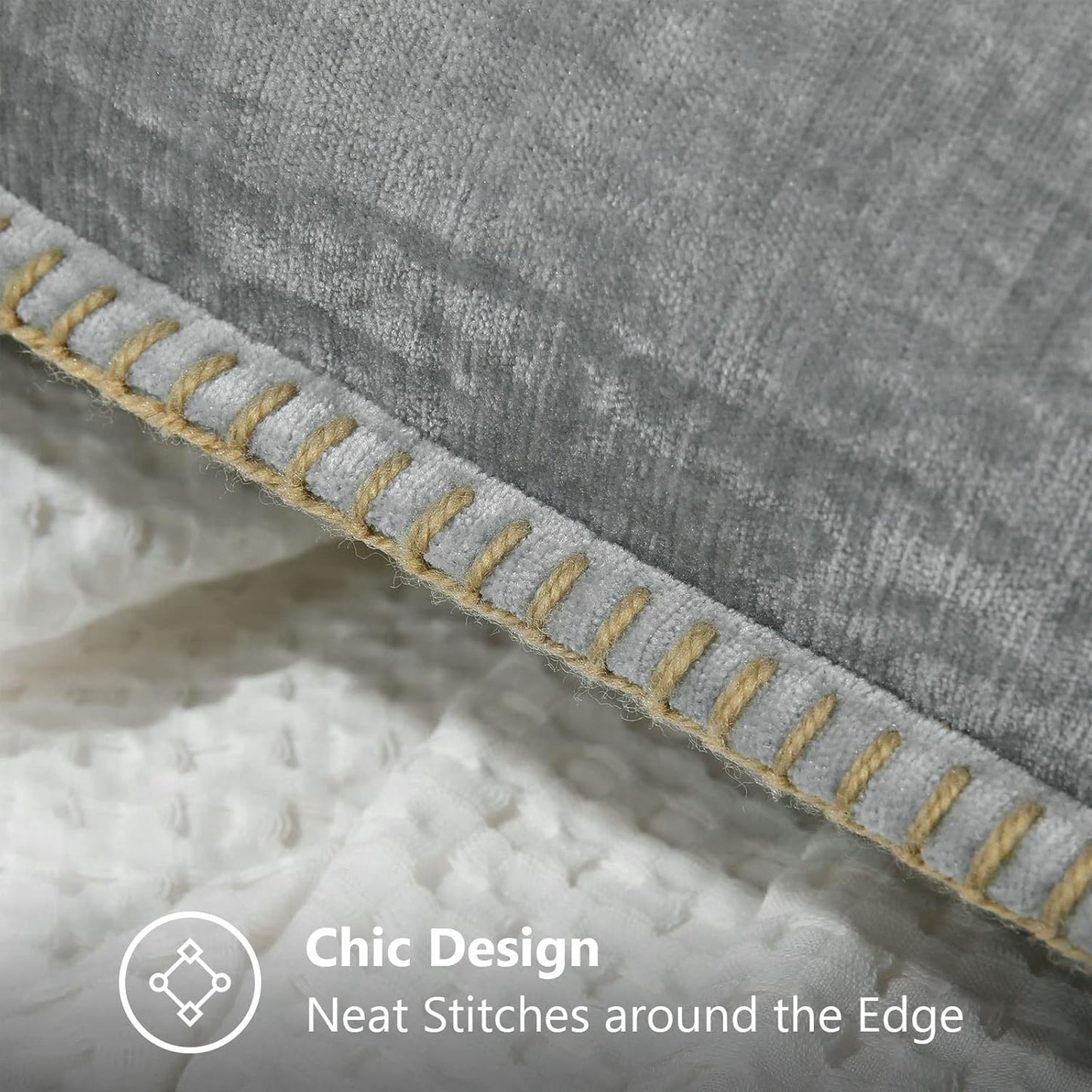 decorUhome Chenille Soft Throw Pillow Covers 26x26 Set of 2, Farmhouse Velvet Neutral Decorative Euro Pillow Covers with Stitched Edge for Couch Sofa Bed Home Decor, Neutral Gray