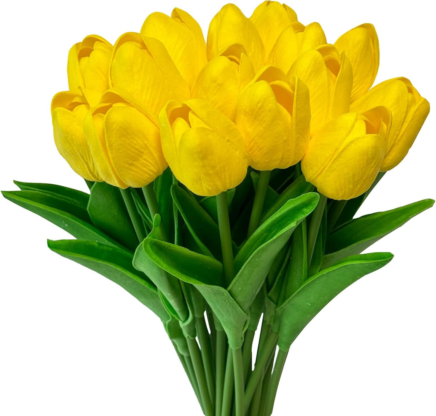 Yellow Artificial Tulip Flowers 15PCS Real Touch Faux PU Tulips Bouquet Faux Spring Flowers for Floral Arrangements Table Centerpiece Kitchen Home Mothers Day Easter Summer Decorations