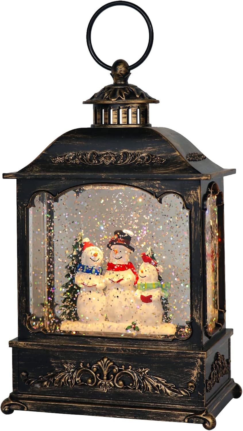 GenSwin Christmas Snowman Snow Globe Lantern Battery Operated Water Swirling Glitter with 6H Timer, Musical LED Lighted Scene for Christmas Home Decoration Gift