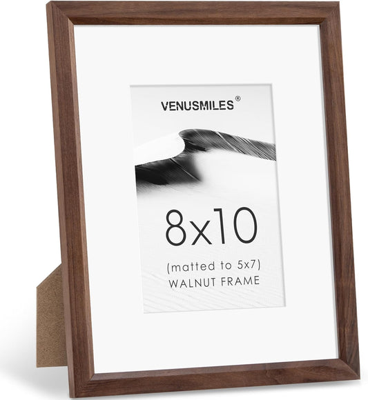 8x10 Picture Frame Natural Solid Walnut Photo Frames with 5x7 Removable Mat Wall Hanging Large Handcrafted Frame with HD Plexiglass Wall and Tabletop Display Large Poster Frame