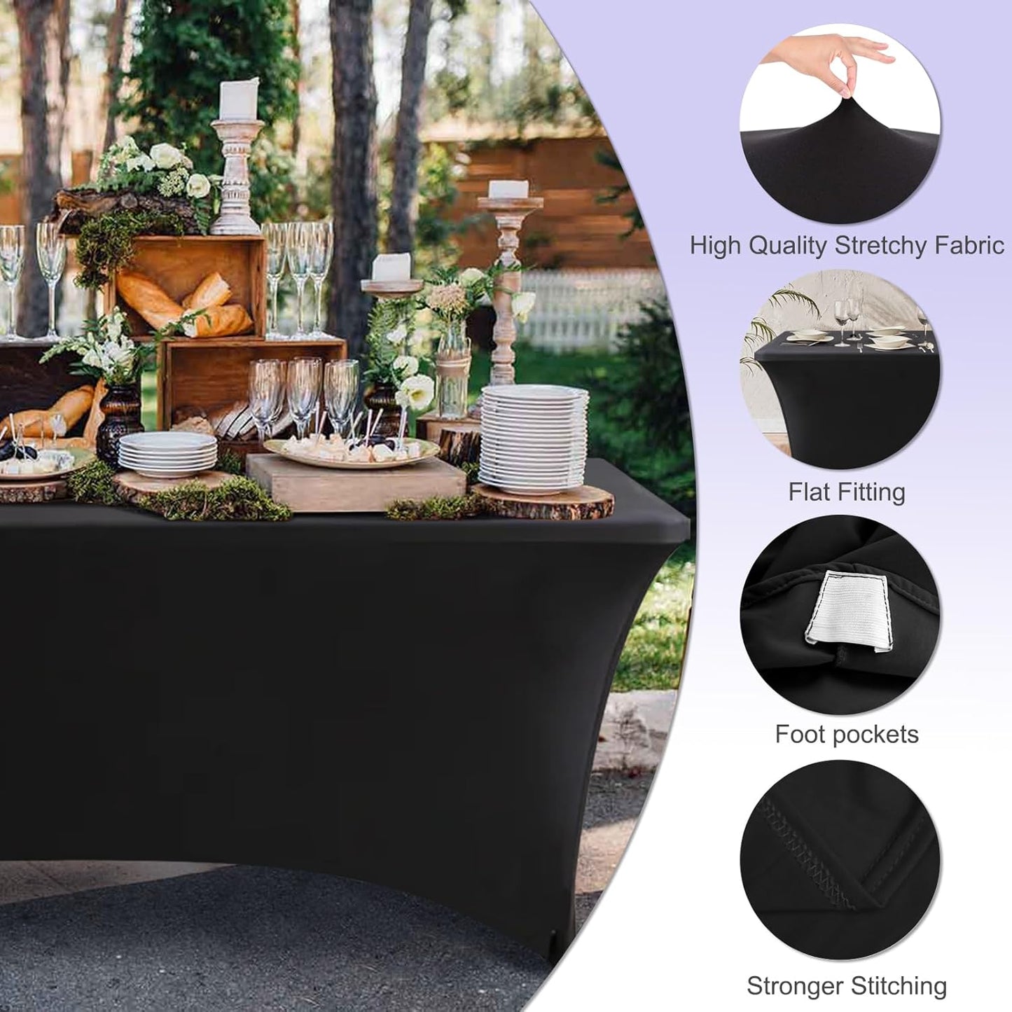 ABCCANOPY 4 Pack 6 FT Black Spandex Table Cover Stretch Fitted Wrinkle Resistant Tablecloth Reuse for Rectangular Folding Table Patry Event Wedding Banquet Protector