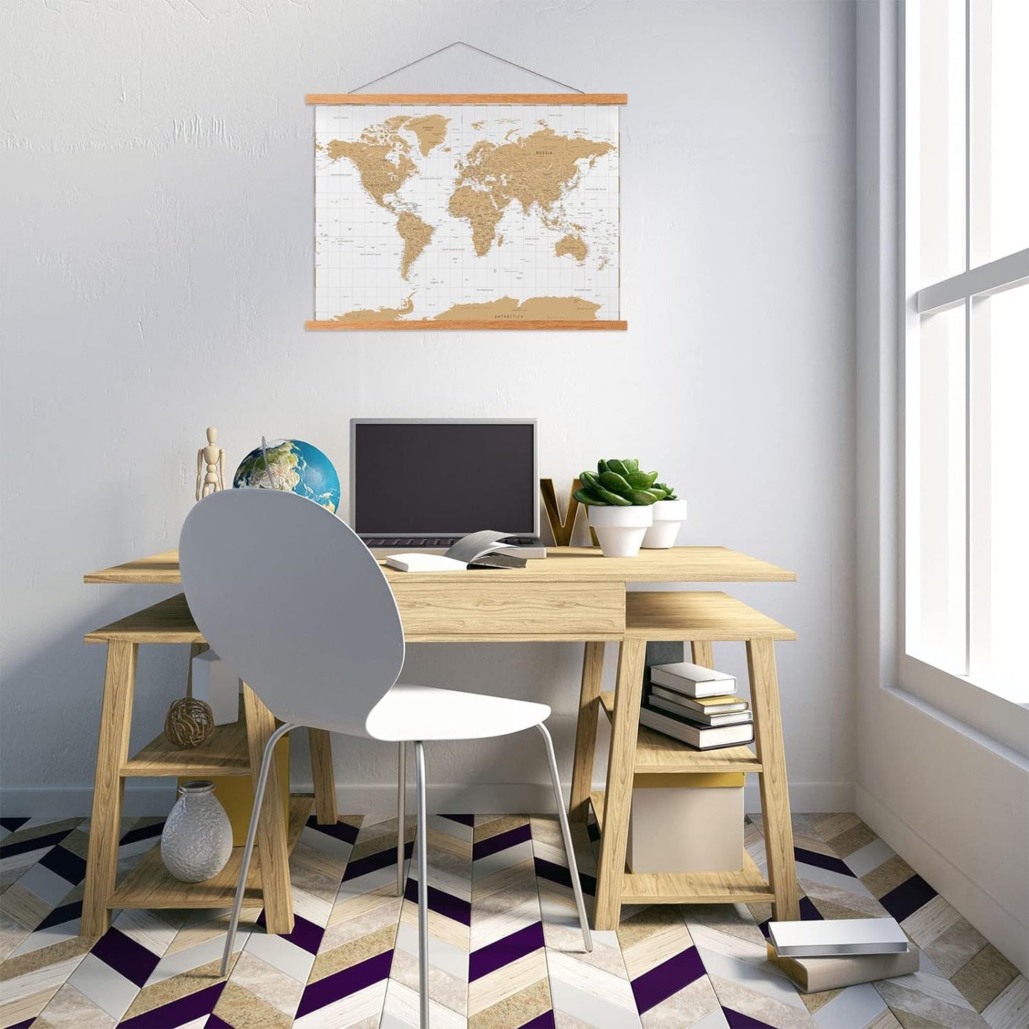 FALAMON Magnetic Poster Hanger Frame, 56x24 56x32 56x40 Teak Wood Magnet Poster Frame for Posters, Prints, Photos, Pictures, Maps, Scrolls, and Canvas Artwork
