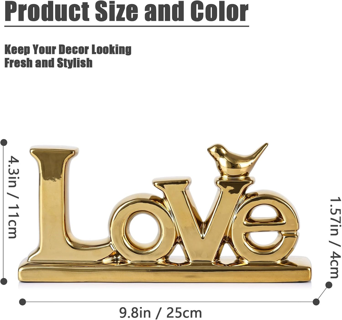 Love Sign Decoration - Gold Bird Sculpture Personalized Love Decor for Home, Living Room, Bedroom, Desktop & Cabinets