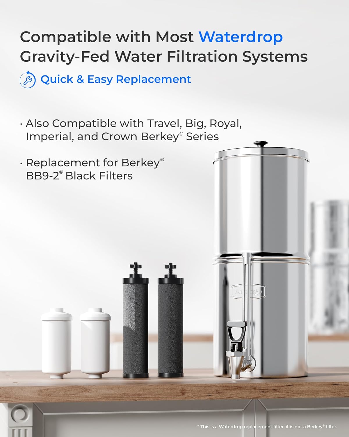 [New Upgraded Ultrafiltration] Waterdrop Black and Fluoride Water Filter, Replacement for Berkey® Black Purification Elements, Berkey® Gravity Water Filter System