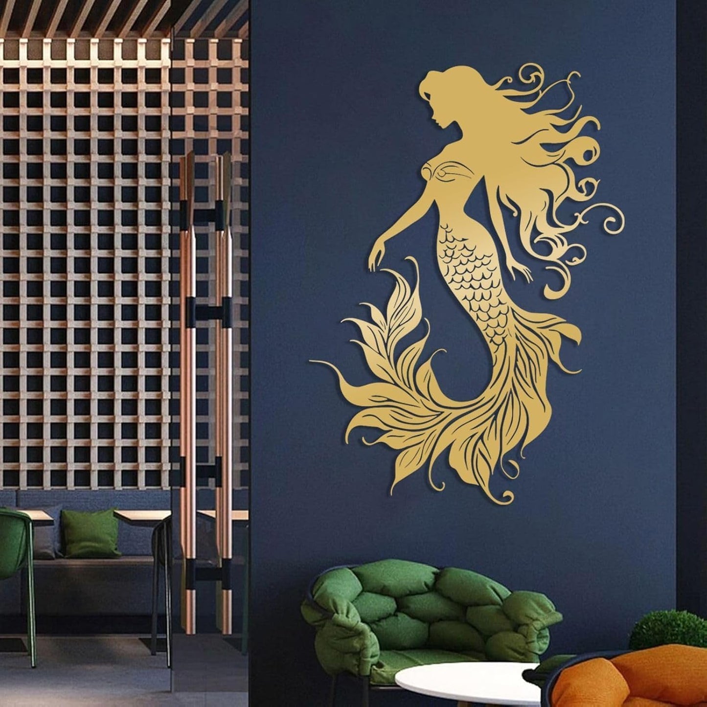 Veplsur Mermaid Metal Wall Art, Metal Mermaid Wall Decor, Marine Biology Wall Decor, Ocean Wall Art, Nautical Wall Hanging, Beach Hanging for Bathroom Bedroom (Silver, 30"x21"|76x54cm)