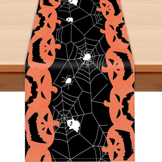 Halloween Table Runner Black and Orange Pumpkin Spider Web Table Linen Runner Halloween Decoration 13x36 Inch Table Runner for Dinning Kitchen Indoor Outdoor Halloween Kitchen Decor