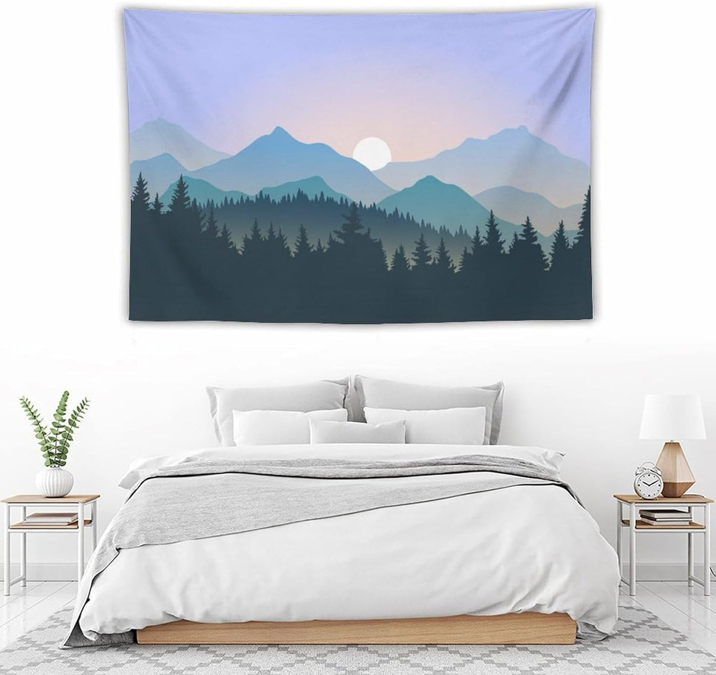 HZOHNAGO Mountain Tapestry Forest Mountain Sunrise Pattern Printed Wall Tapestry Wall Hanging for Bedroom Living Room Dorm 60" W x 40" H