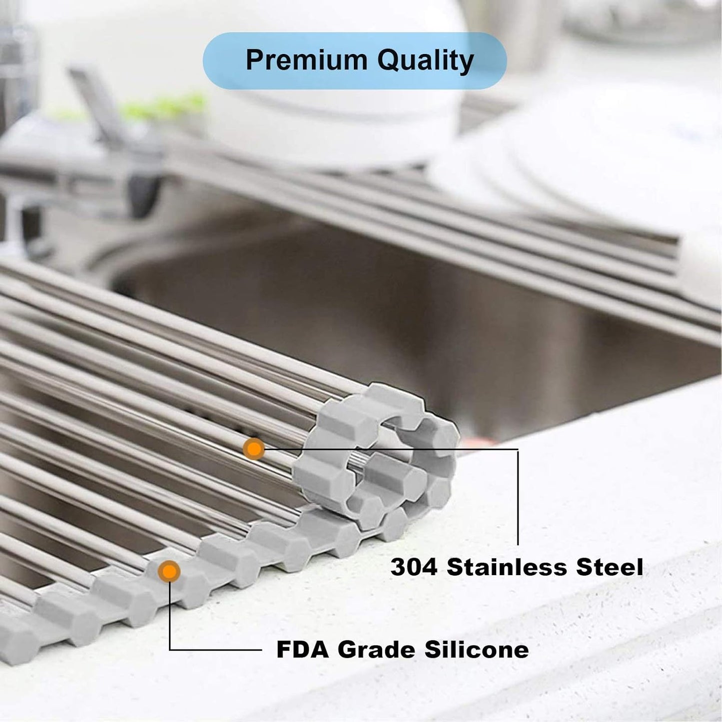Searik Roll up Dish Drying Rack, Over The Sink Rolling Dish Drainer Rack Multipurpose Foldable Kitchen Stainless Steel Dish Rack Sink Drying Rack for Kitchen Sink Counter (17"x 15.7")