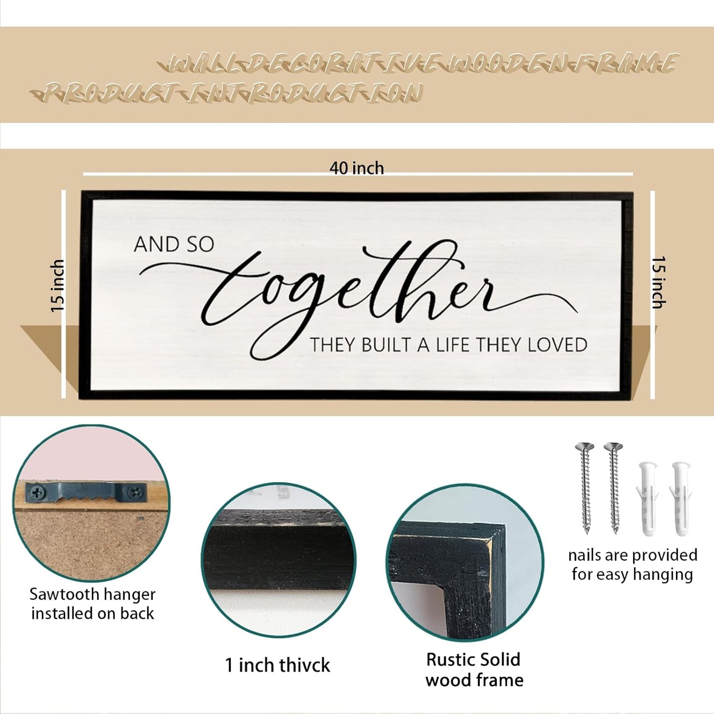 And So Together They Built A Life They Loved Sign 40”X15” Master Bedroom Above Bed Wall Decor Large Framed Wood Farmhouse Sign for Over Bed Bedside Wall Art for Love Sign Decor (Black)