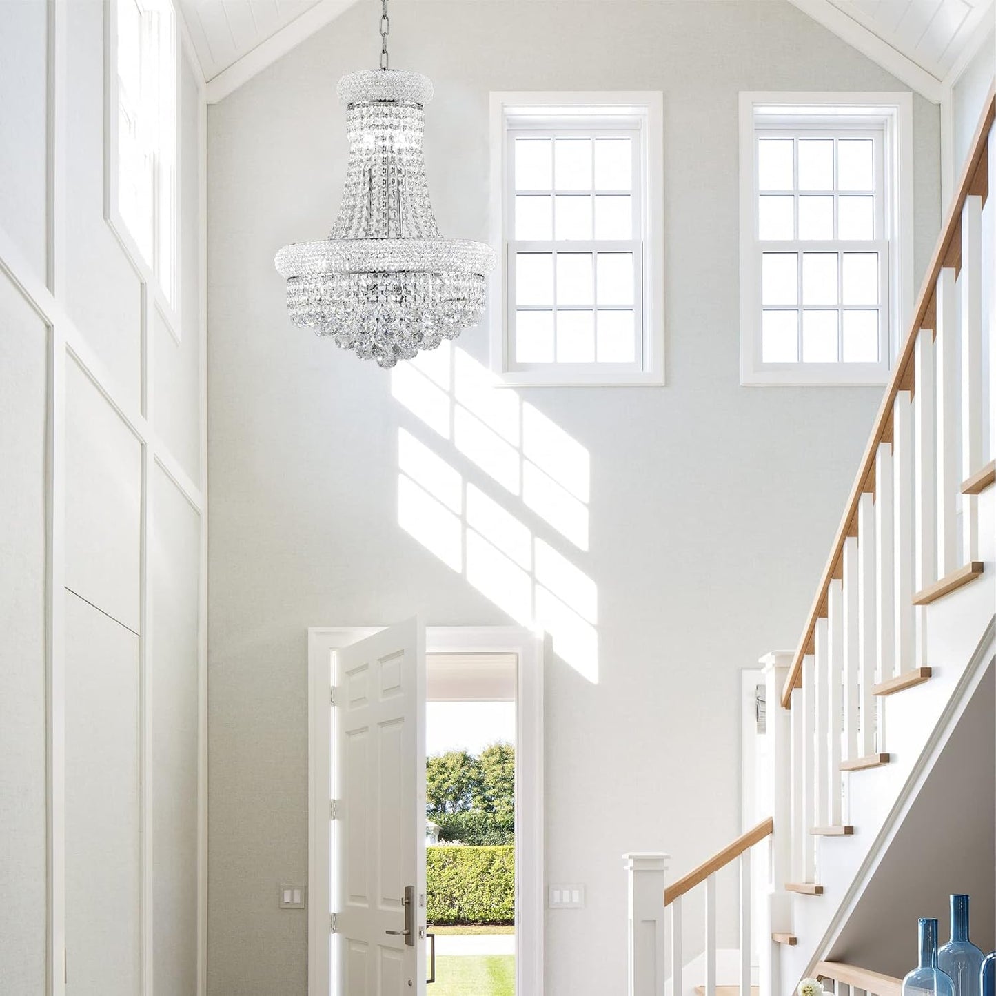 10 - Light Unique Empire Crystal Chandelier for Dining Room Foyer Entryway Living Room Bedroom Chrome Finish