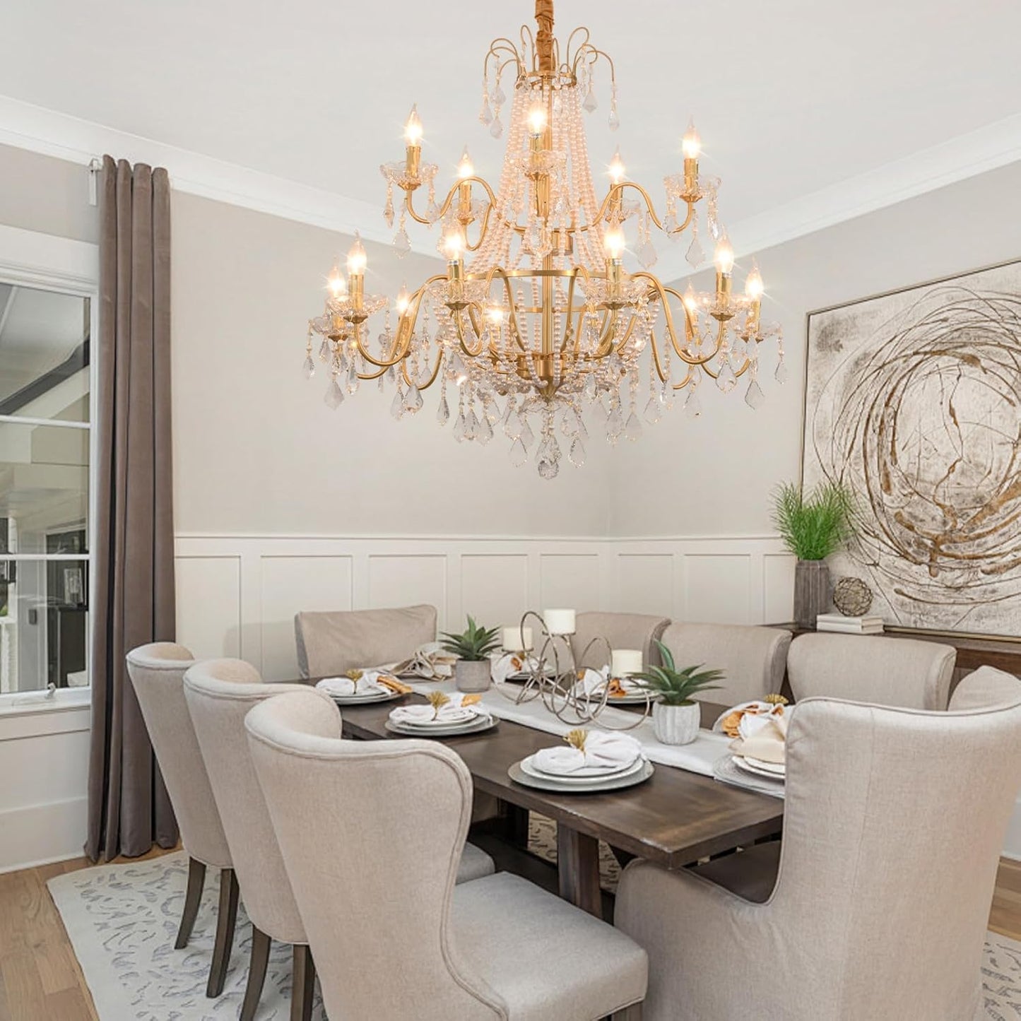 40" Large Brass Crystal Chandeliers,Gold Brushed Brass Chandelier for High Ceiling Living Room Dining Room Staircase Hallway Entryway Foyer(15-Light, Bulb Included)