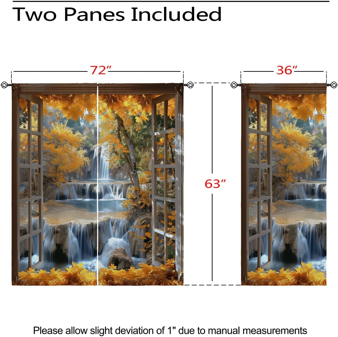 Landscape Blackout Curtains for Girls Boys Teens Home Decor, Nature 3D Autumn Fall Forest Maples Grommet Thermal Insulated Drapes Darkening Window Curtain for Bedroom Living Room, 72 x 63 Inch