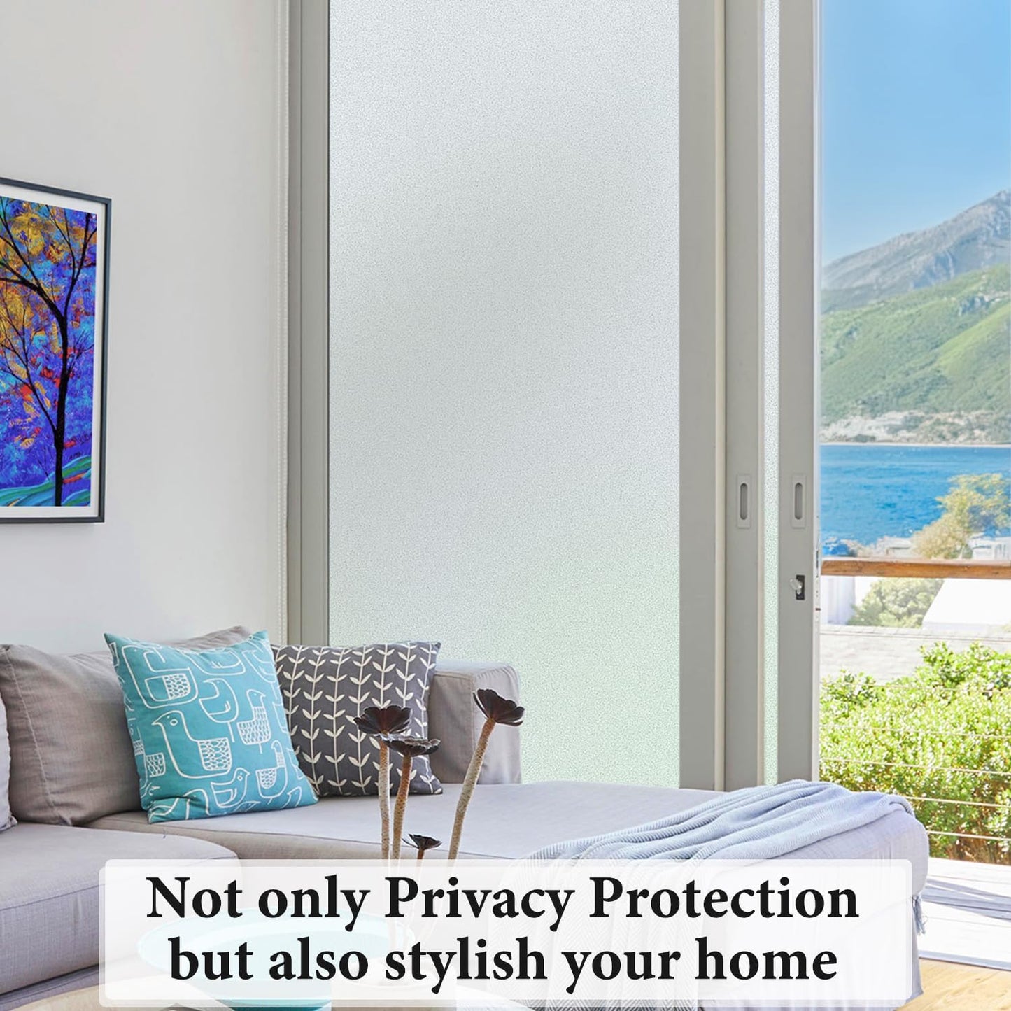 DUOFIRE Privacy Window Film Natural Frosted Glass Film Static Cling Glass Film No Glue Anti-UV Window Sticker Non Adhesive for Privacy Office Meeting Room Bathroom Living Room 45.2in. x 118in. S001