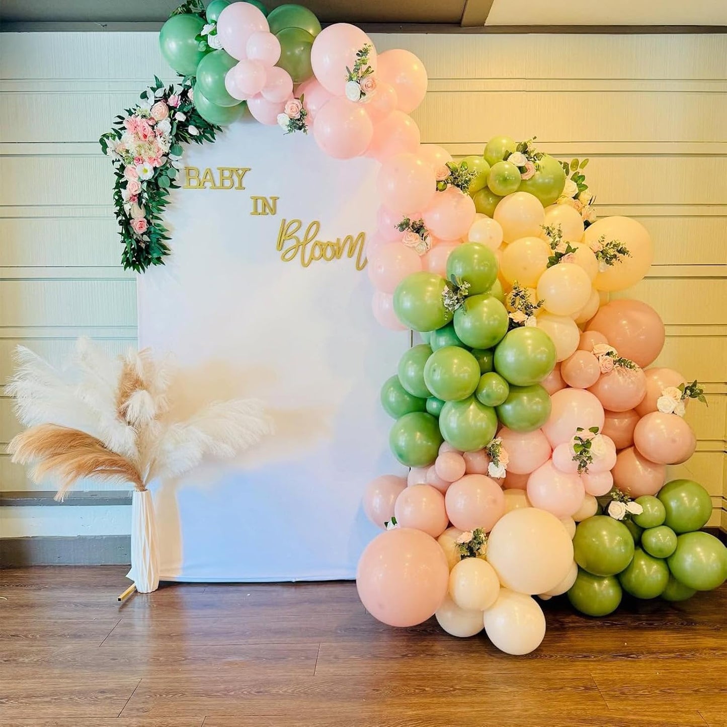 Sage Green Pink Balloons 12 Inch Olive Green Pastel Pink Ivory Metallic Gold Latex Balloon for Boho Baby in Bloom Fairy Floral Wildflower Tea Safari Jungle Baby Shower Birthday Party Decoration