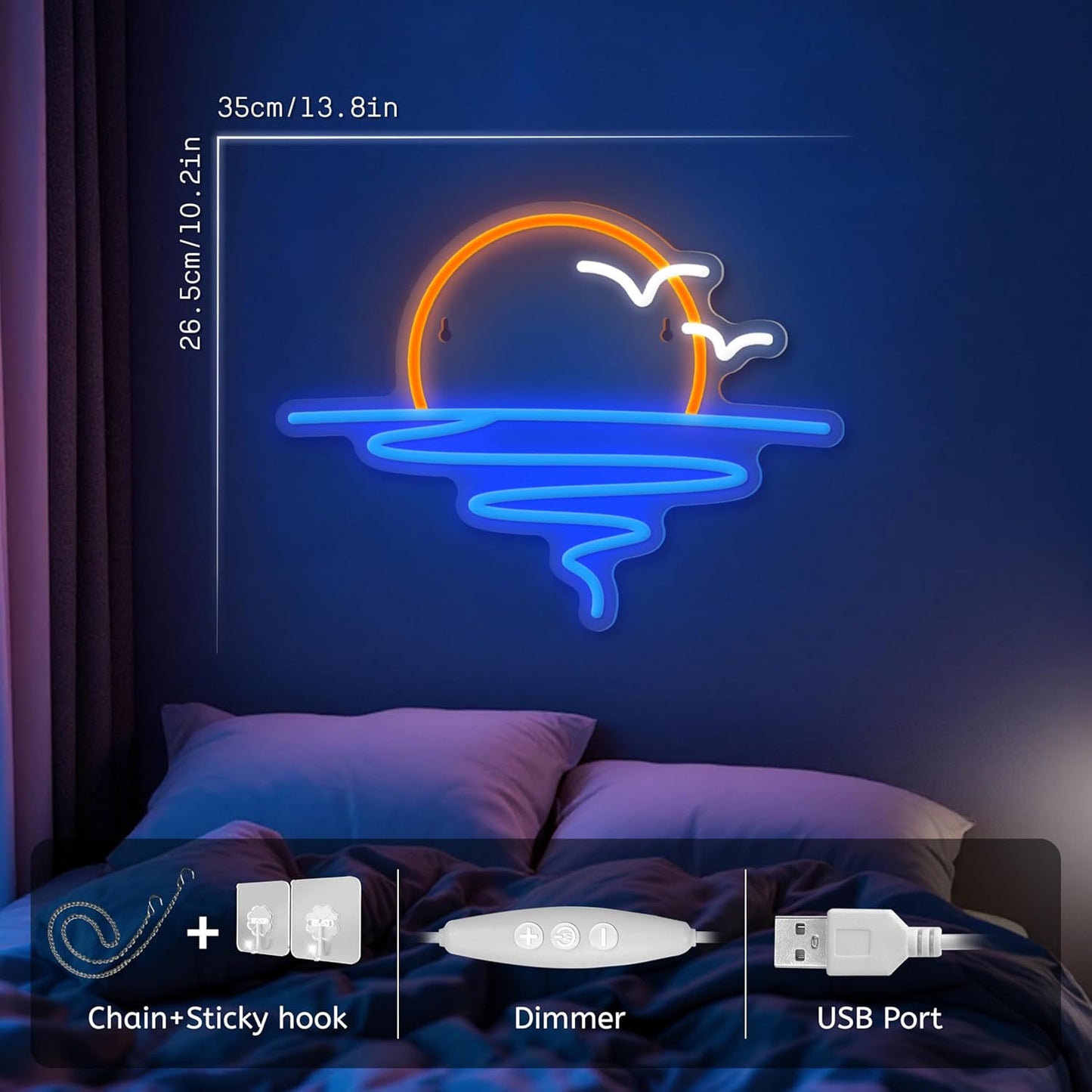 Sunset Sunrise Neon Sign for Wall Decor Dimmable LED Neon Light Sign for Beach Bedroom Living Room Wedding Bar Party Home Room Decor