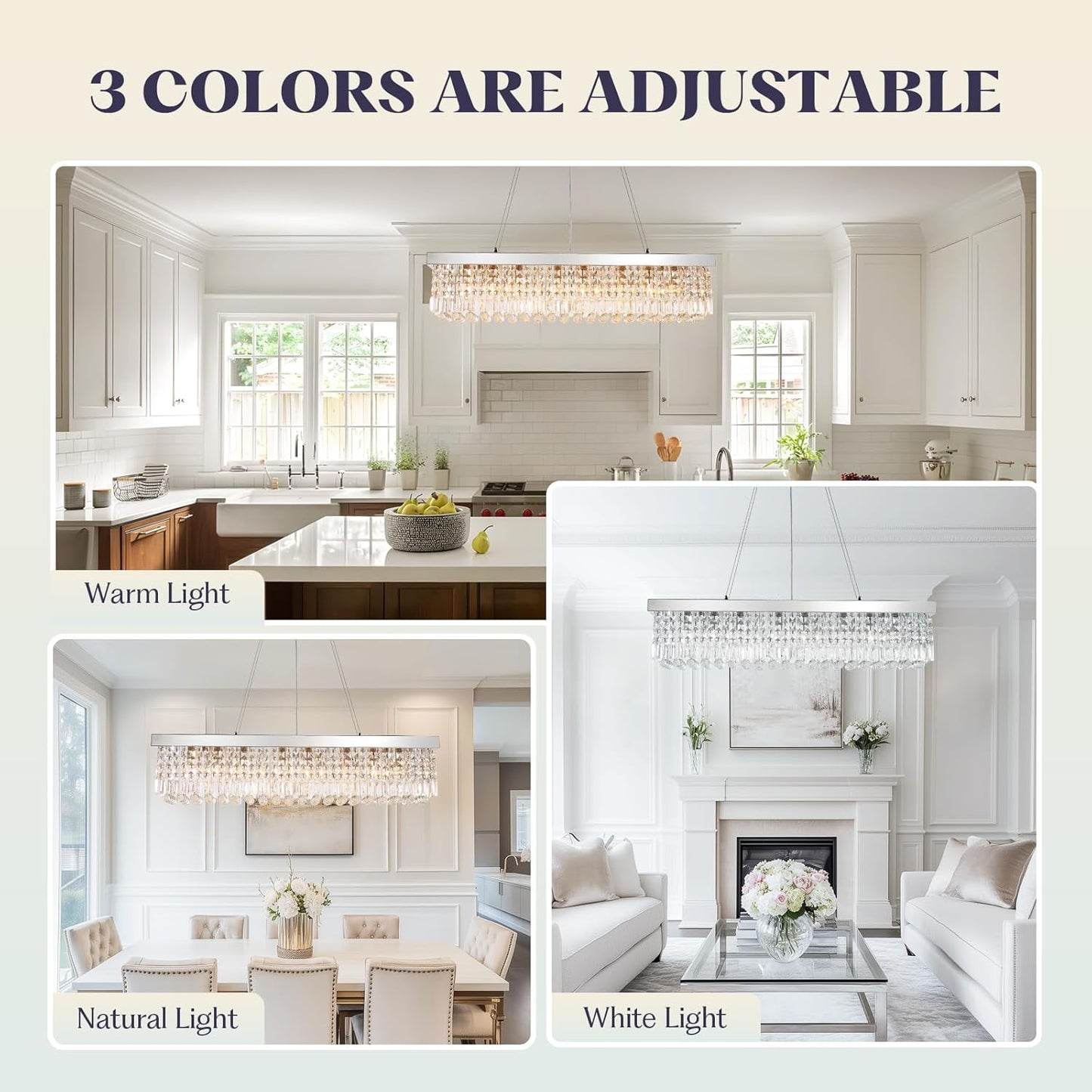 Modern Rectangular Crystal Chandeliers,8 Lights Rectangular Pendant Light Fixture,Adjustable Height K9 Crystal Chandelier for Dining Room L40''xW10''xH10''